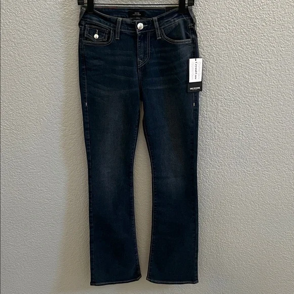 True Religion Becca Crystal Flap Rhinestone Mid Rise Bootcut Jeans Size 26 - Picture 2 of 8